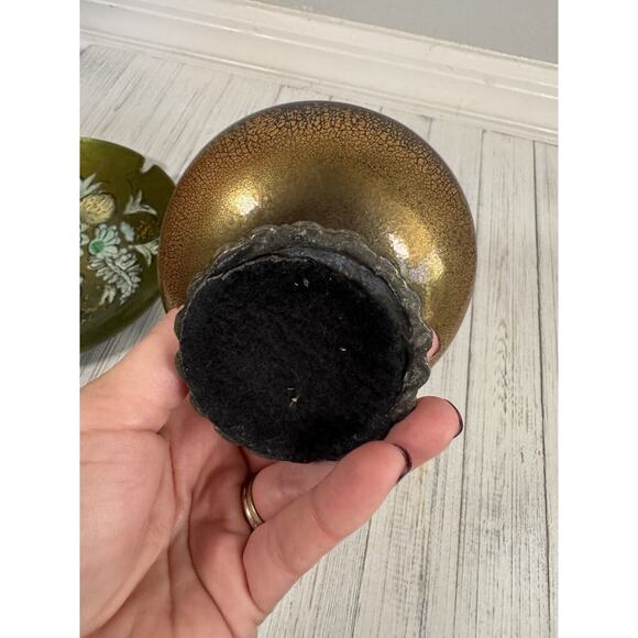 Vintage Sascha Brastoff MCM Enamel Copper Green Floral Plate Ashtray LOT 3 - Picture 4 of 16